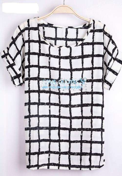 Stylish Grid Pattern Chiffon Top
